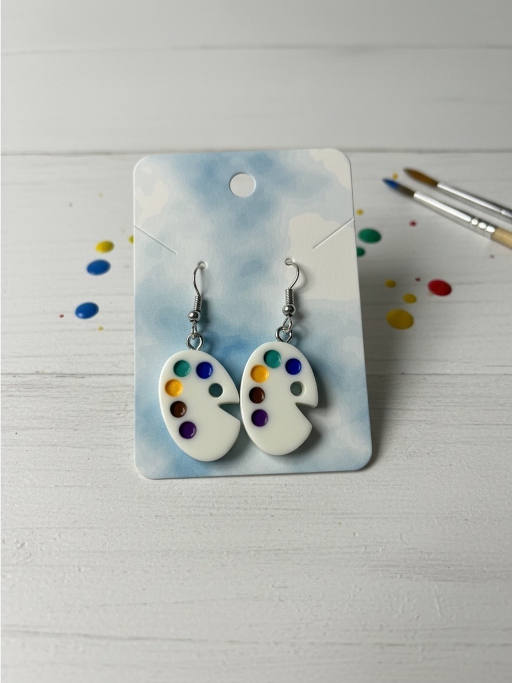 Artist Paint Palette Dangle Earrings Colorful Acrylic NWOT